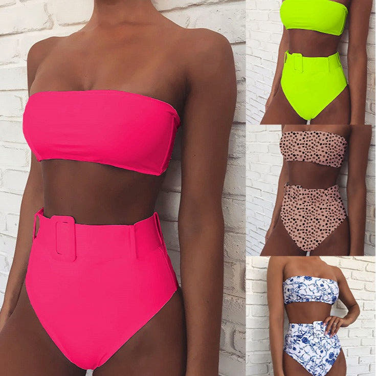 Bikini with High Waist and Bandeau Design for Women