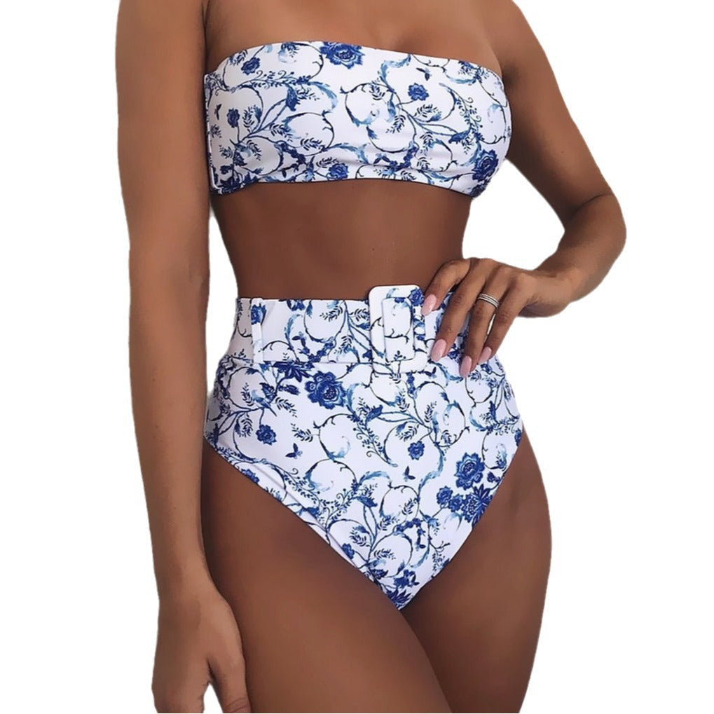 Bikini with High Waist and Bandeau Design for Women