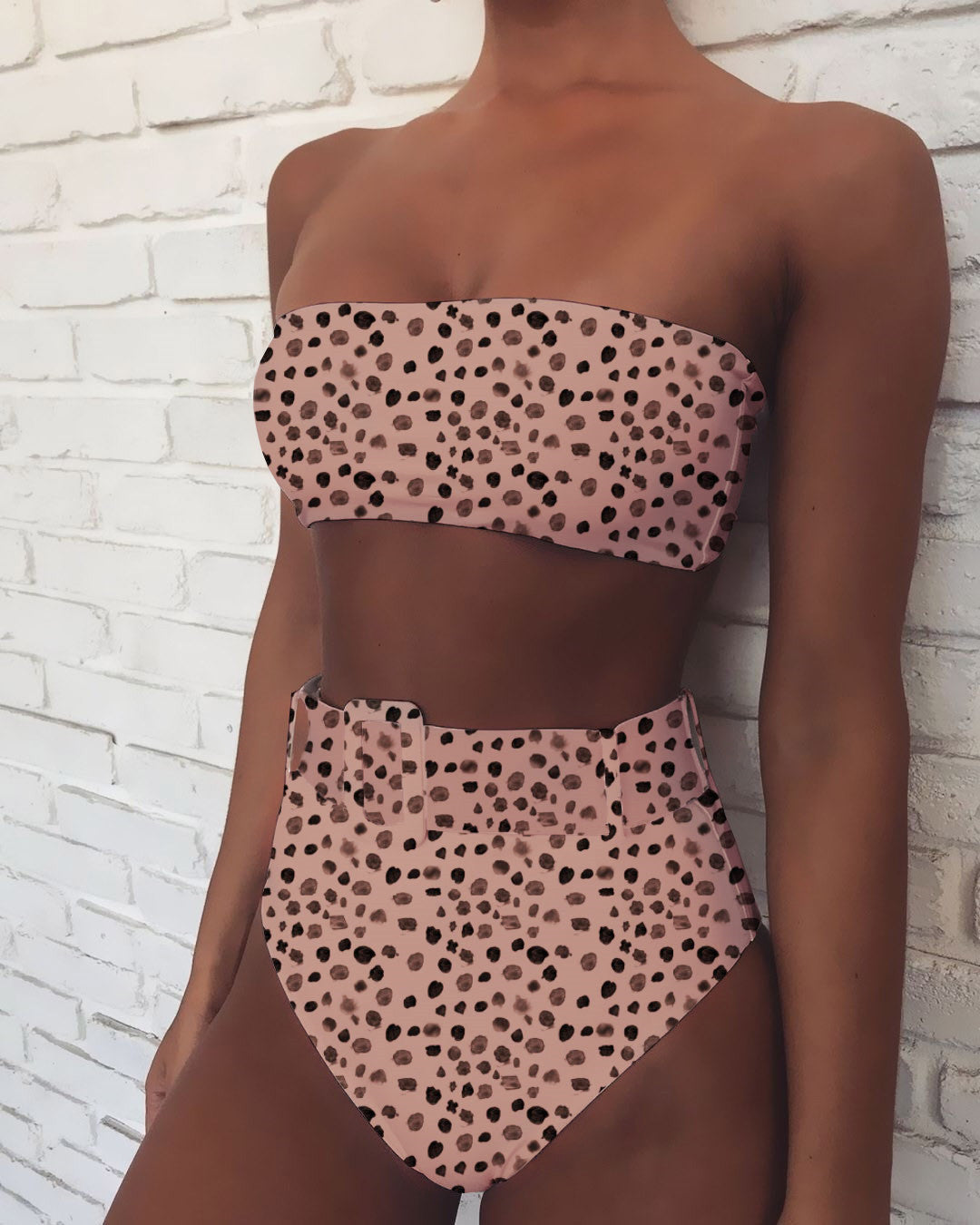 Bikini with High Waist and Bandeau Design for Women