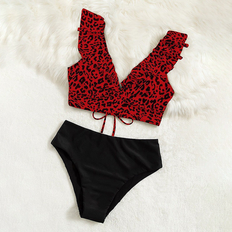 Bikini with Ruffled Straps and Adjustable Ties for Women