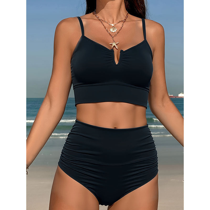 Bikini with V-Neck and Ruched High Waist for Women