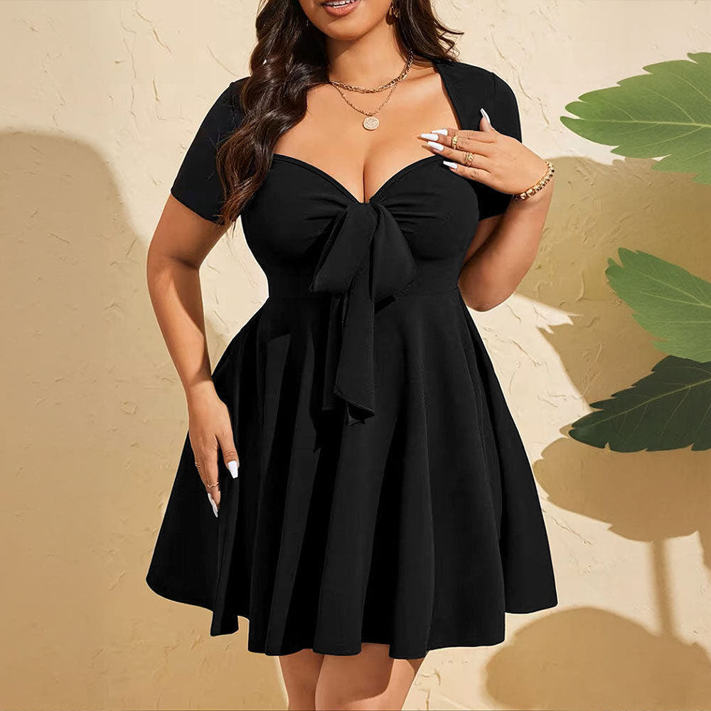 Cocktail Dress with Bow Detail and Fitted Waist for Women