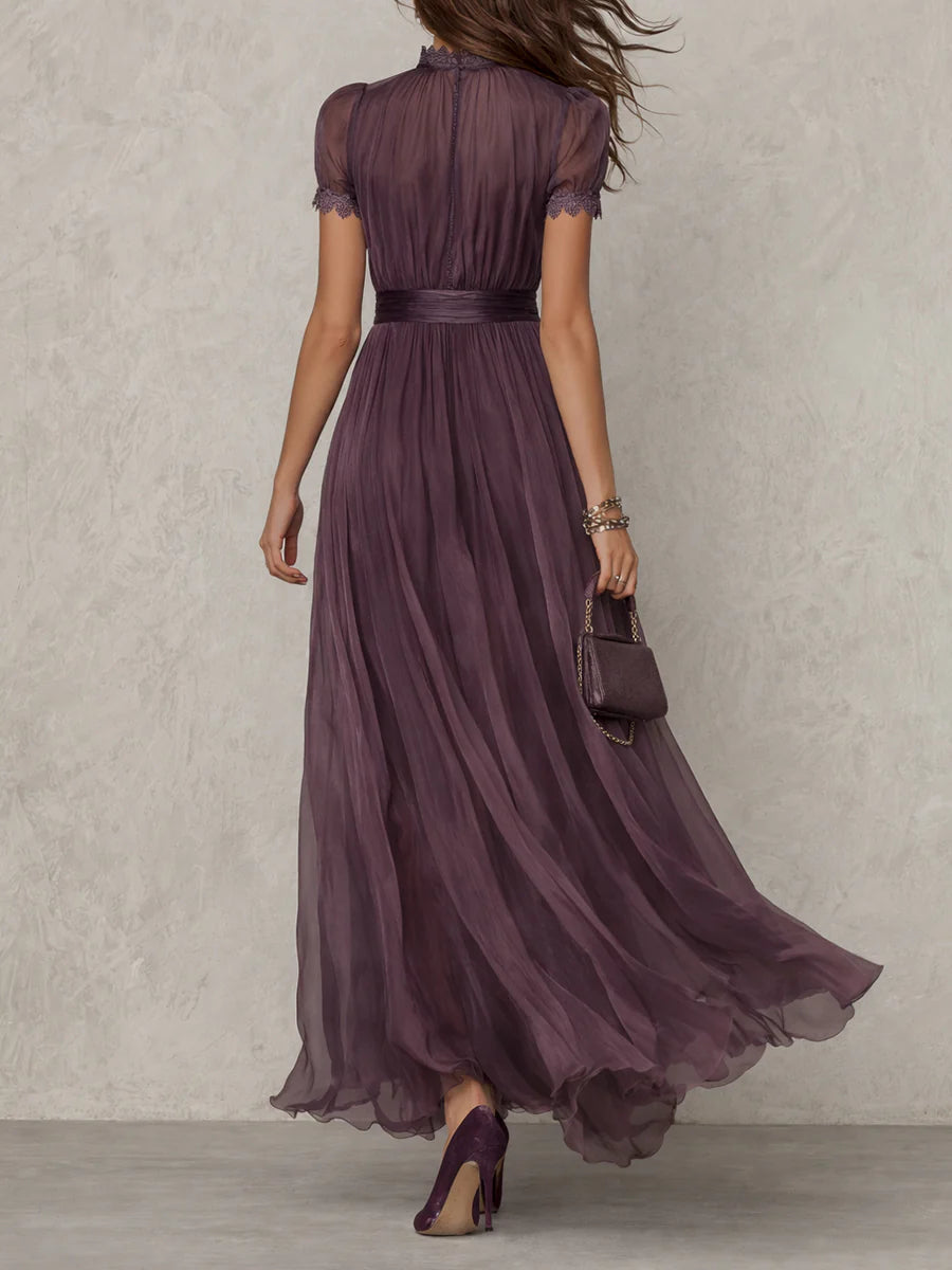 Formal Dress with Lace Trim and Maxi Hem for Women