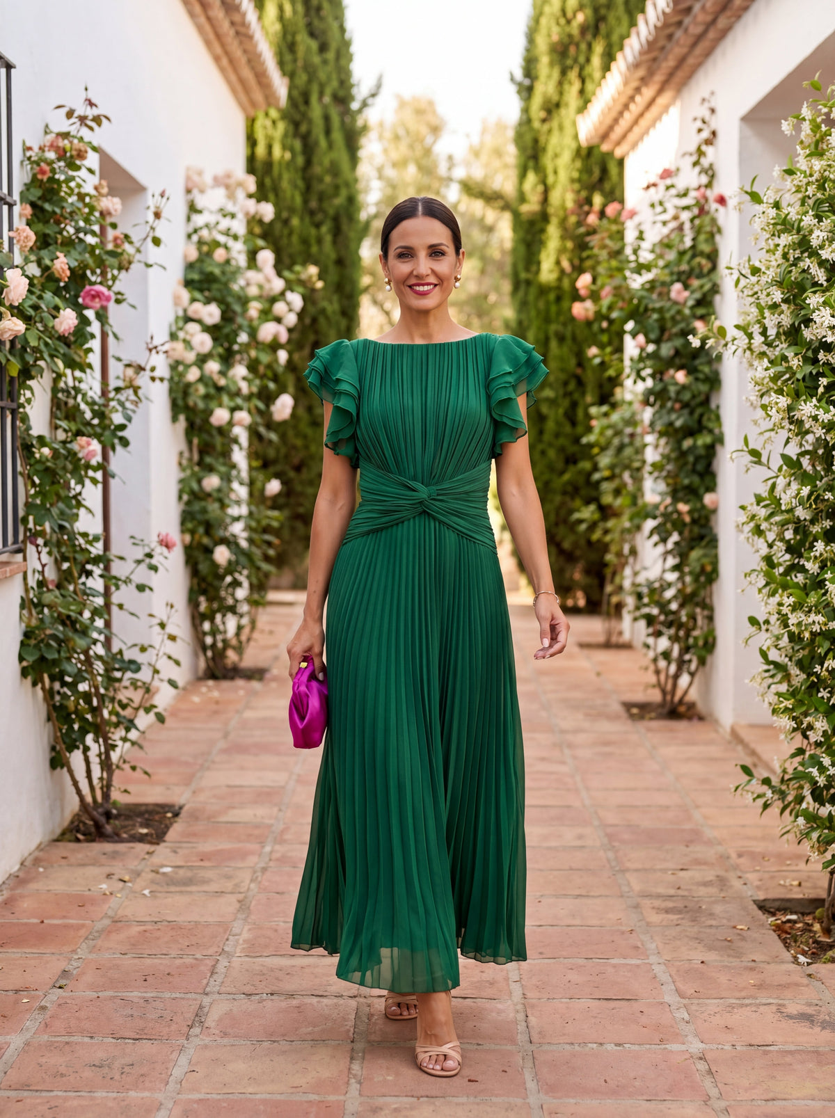 Formal Dress with Pleated Maxi Skirt and Draped Waist for Women