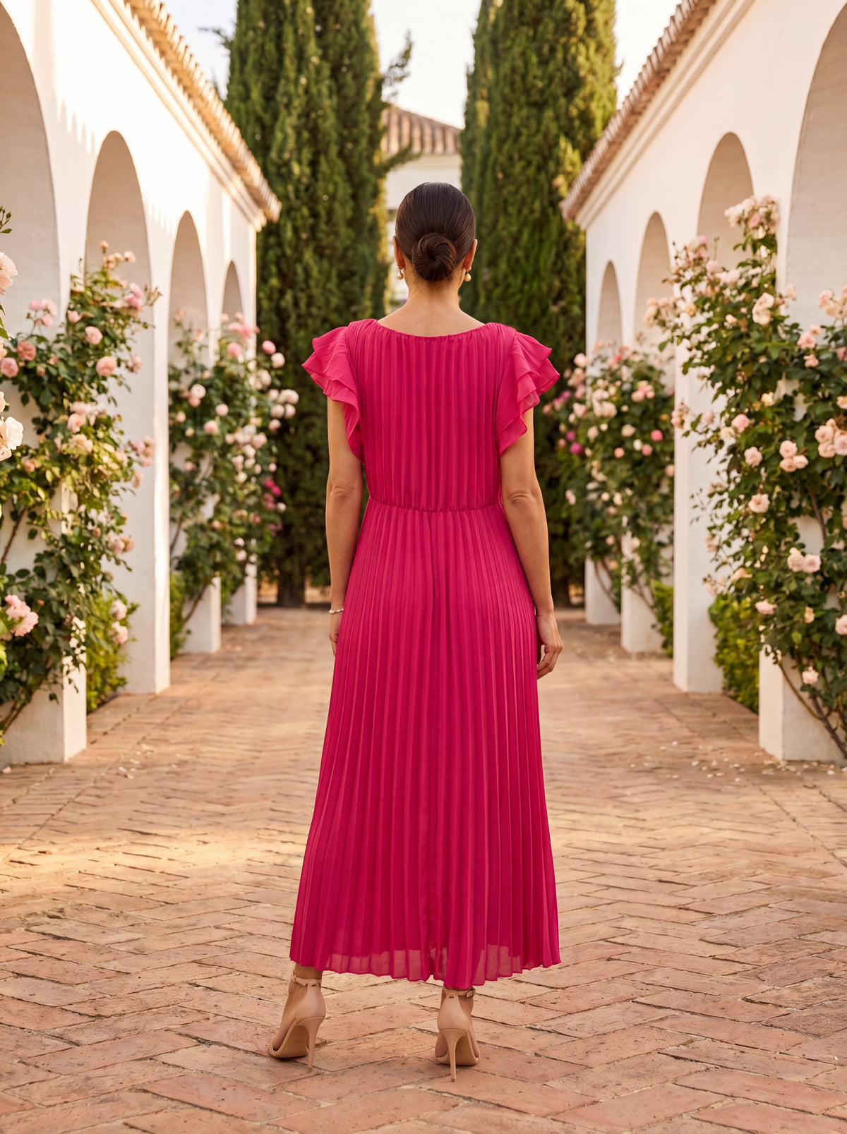 Formal Dress with Pleated Maxi Skirt and Draped Waist for Women