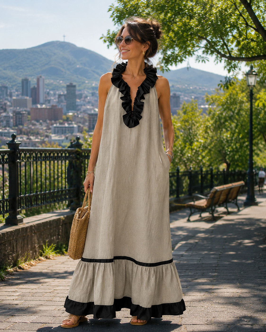 Formal Dress with Ruffled Halter Neck and Maxi Skirt for Women