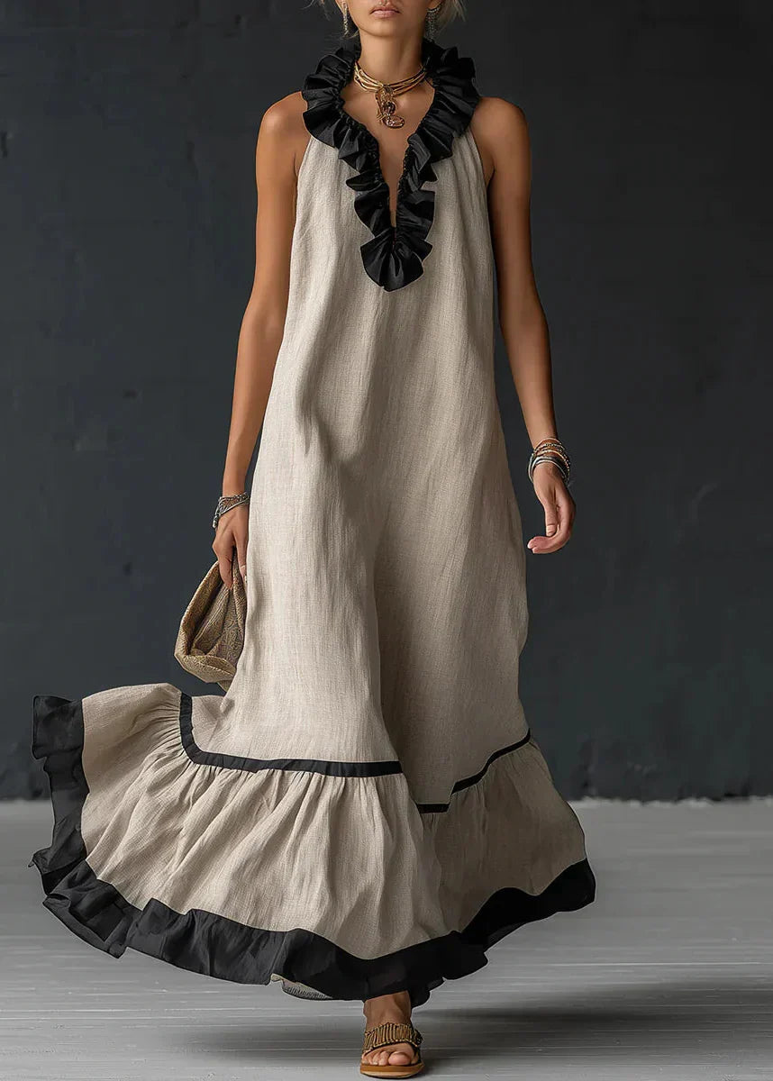 Formal Dress with Ruffled Halter Neck and Maxi Skirt for Women