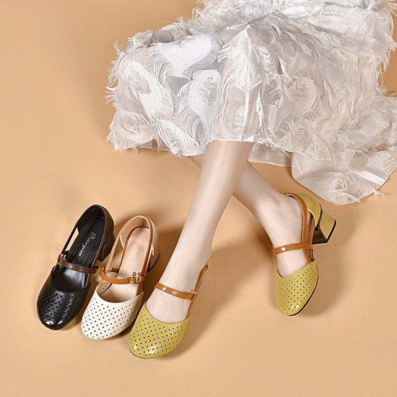 Heels with Mary Jane Strap and Perforated Details for Women
