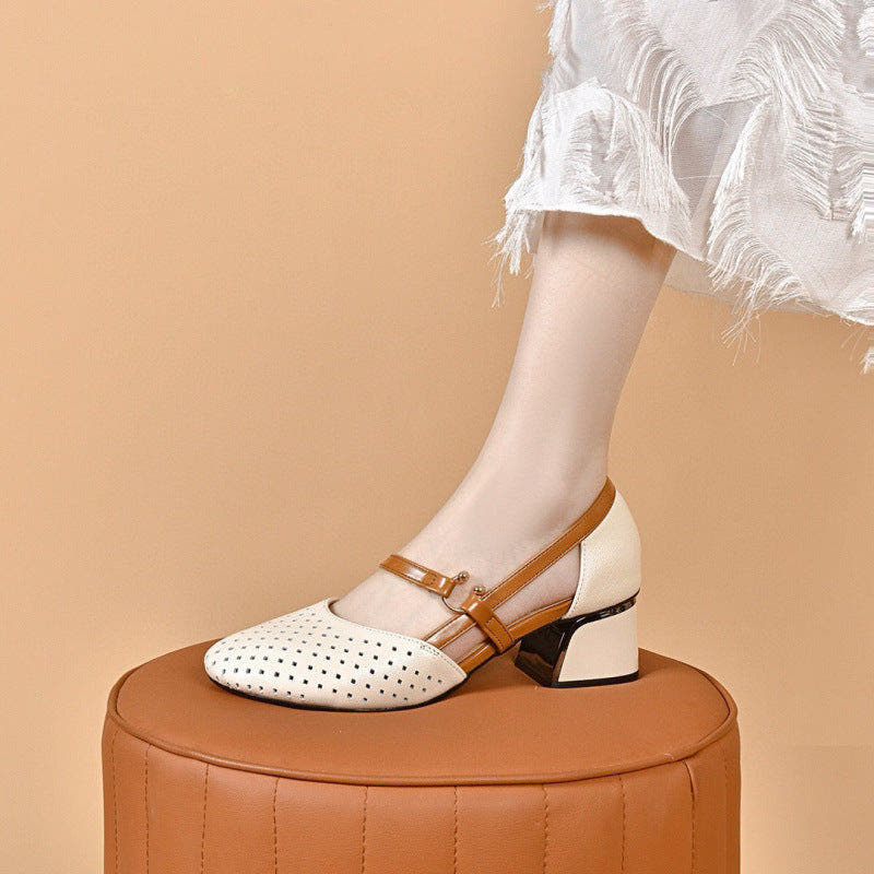 Heels with Mary Jane Strap and Perforated Details for Women