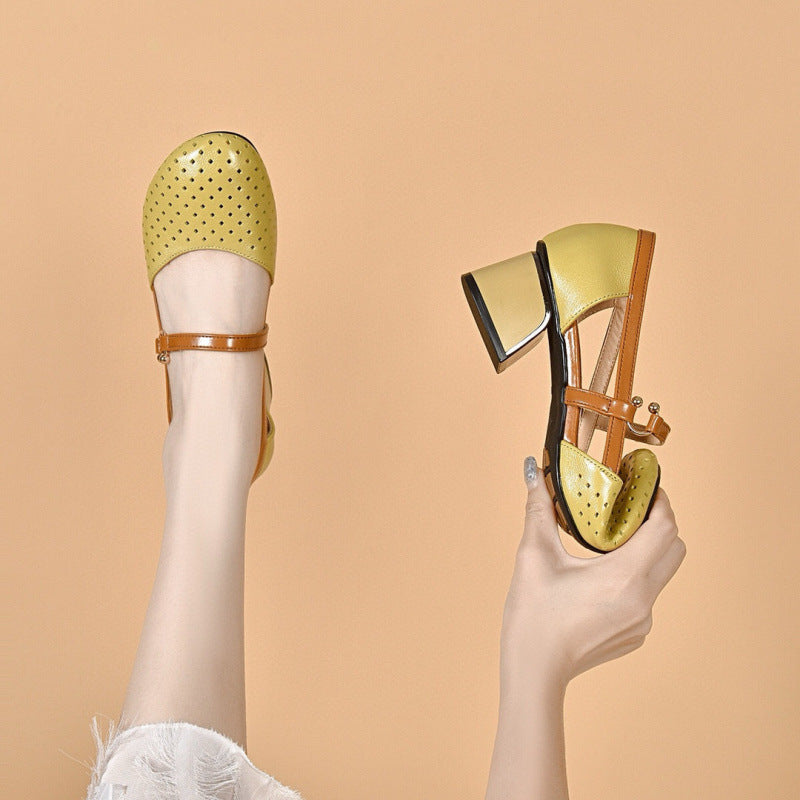 Heels with Mary Jane Strap and Perforated Details for Women
