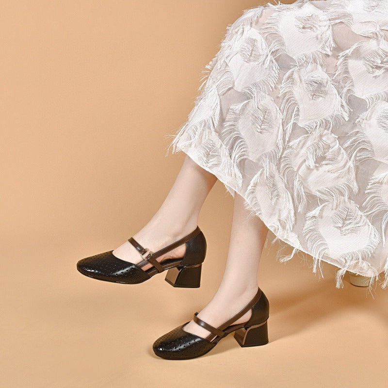 Heels with Mary Jane Strap and Perforated Details for Women