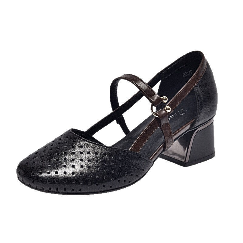 Heels with Mary Jane Strap and Perforated Details for Women