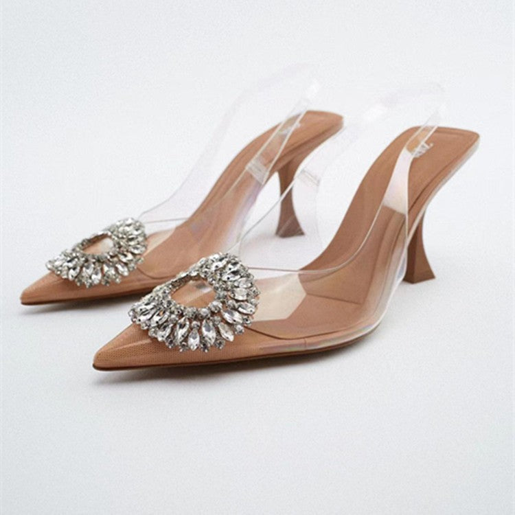 Heels with Transparent Upper and Rhinestones for Women