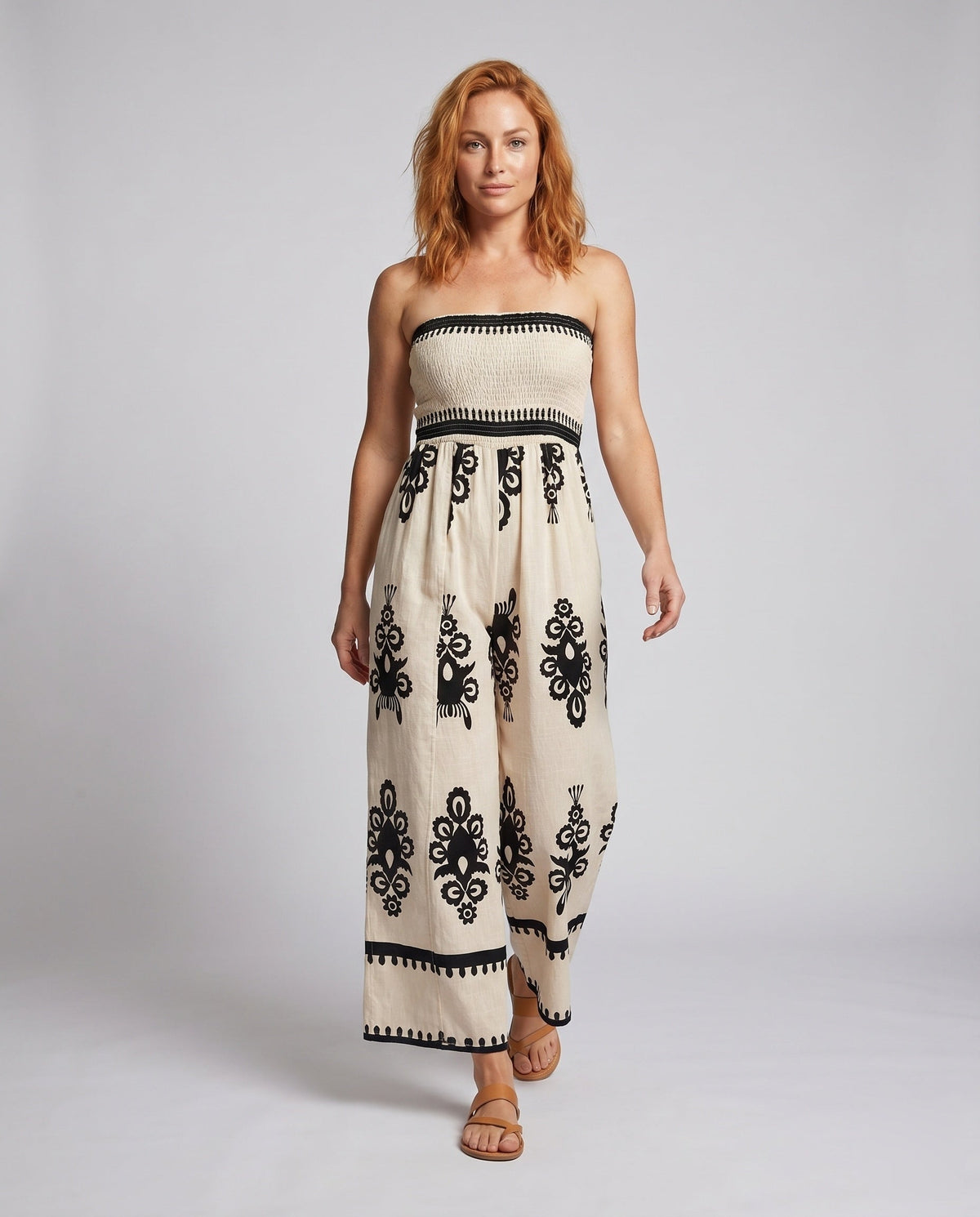 Jumpsuit with Embroidery and Elasticated Top for Women