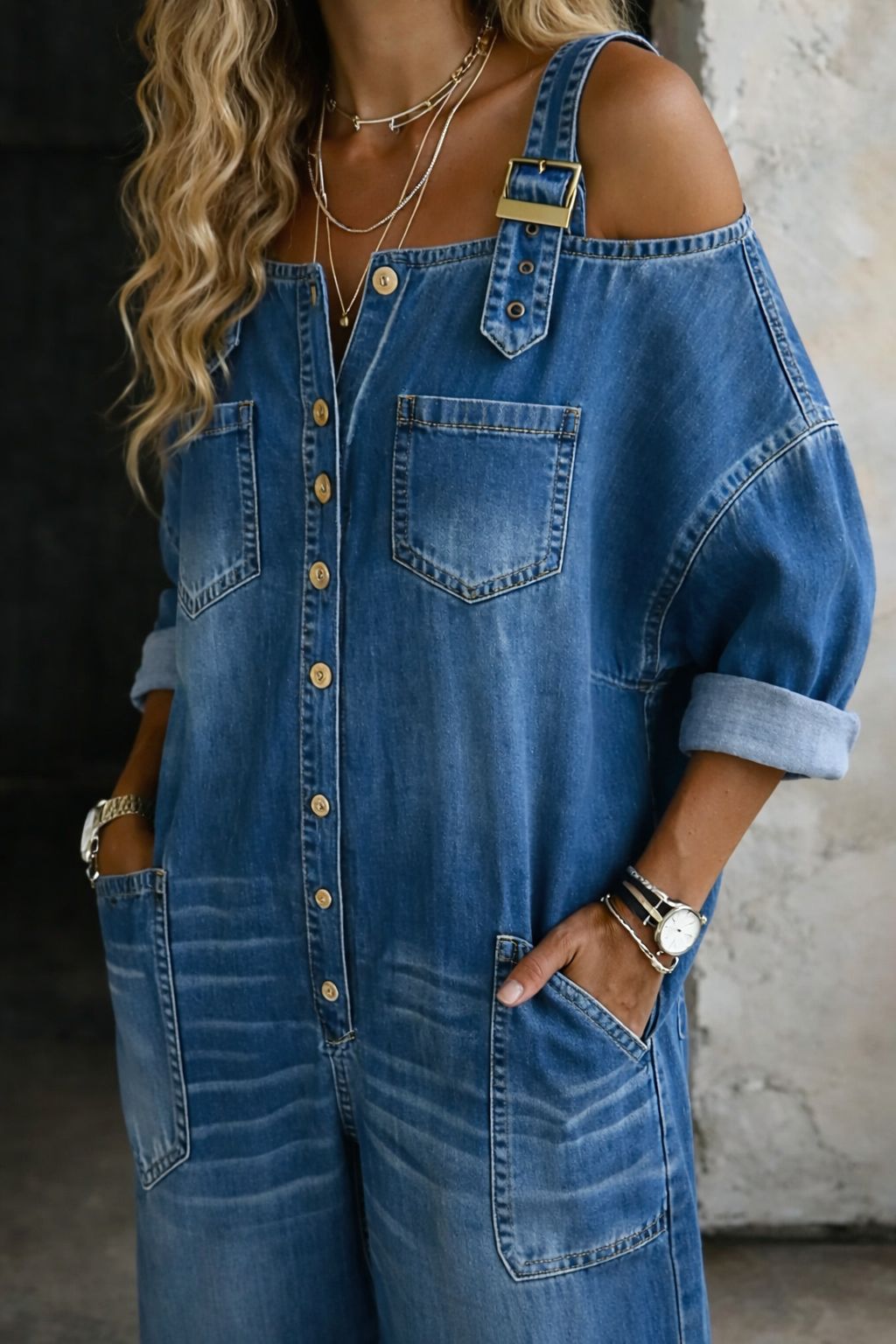 Jumpsuit with Off-Shoulder Neck and Relaxed Fit for Women