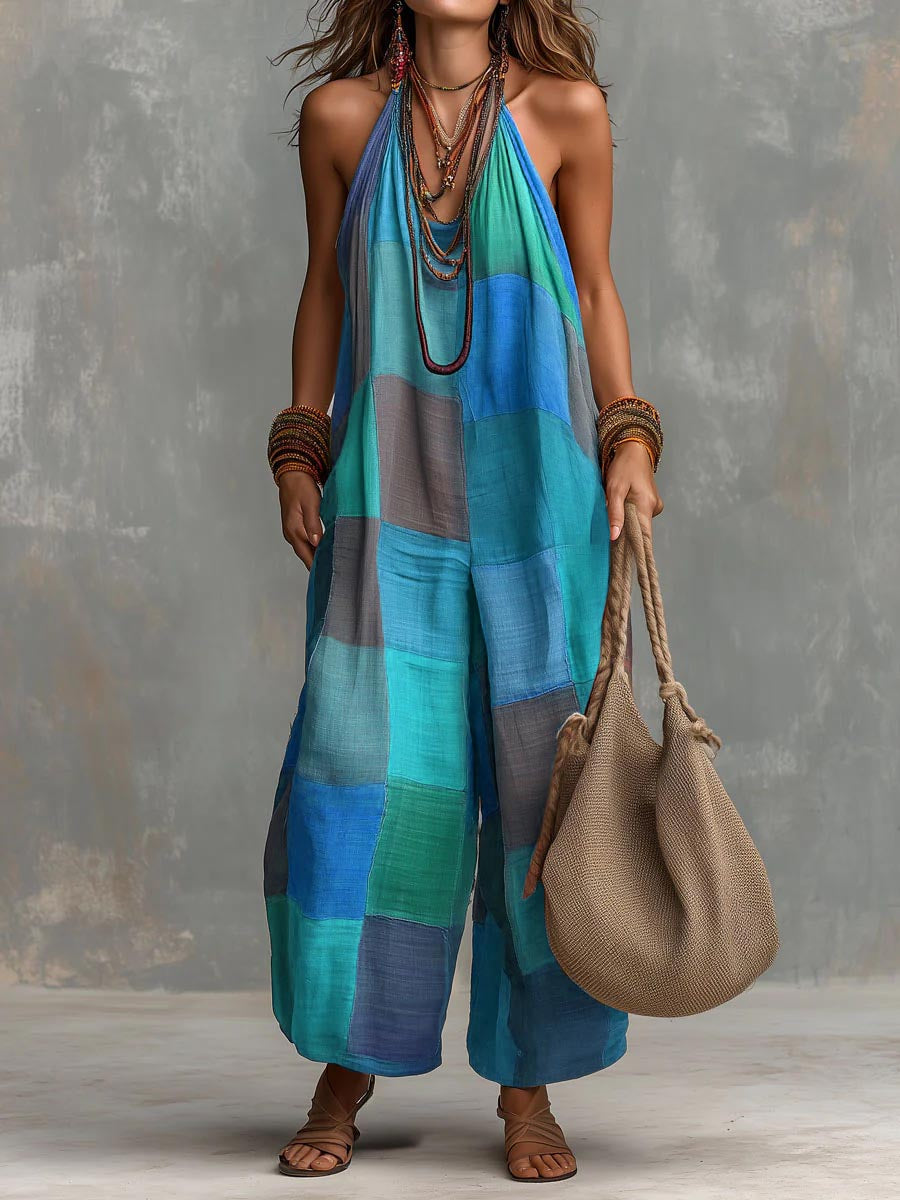 Jumpsuit with Patchwork Design and Loose Fit for Women