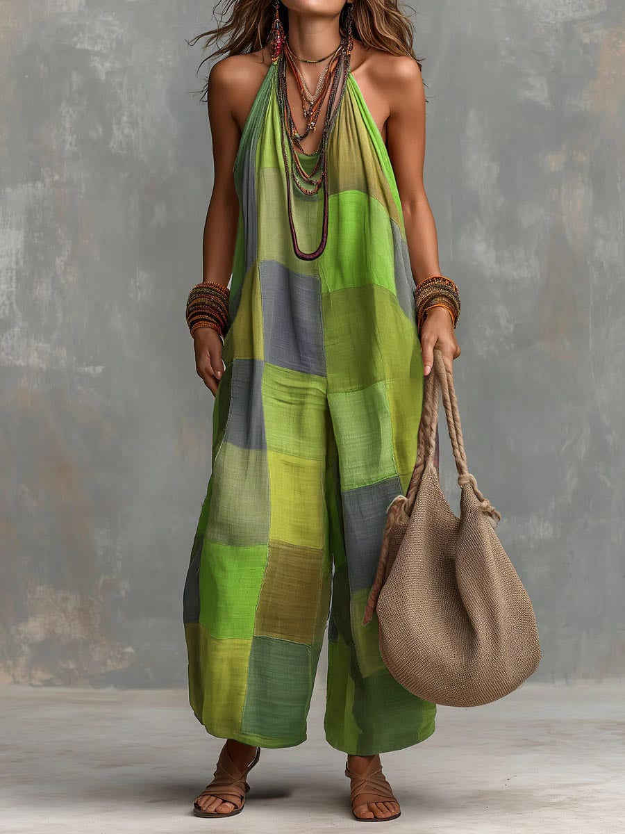Jumpsuit with Patchwork Design and Loose Fit for Women