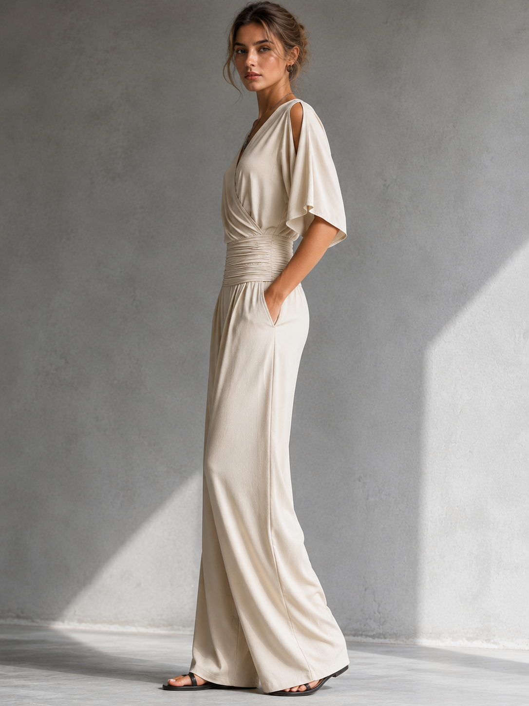 Jumpsuit with Wide Legs and Crossover V-Neck for Women