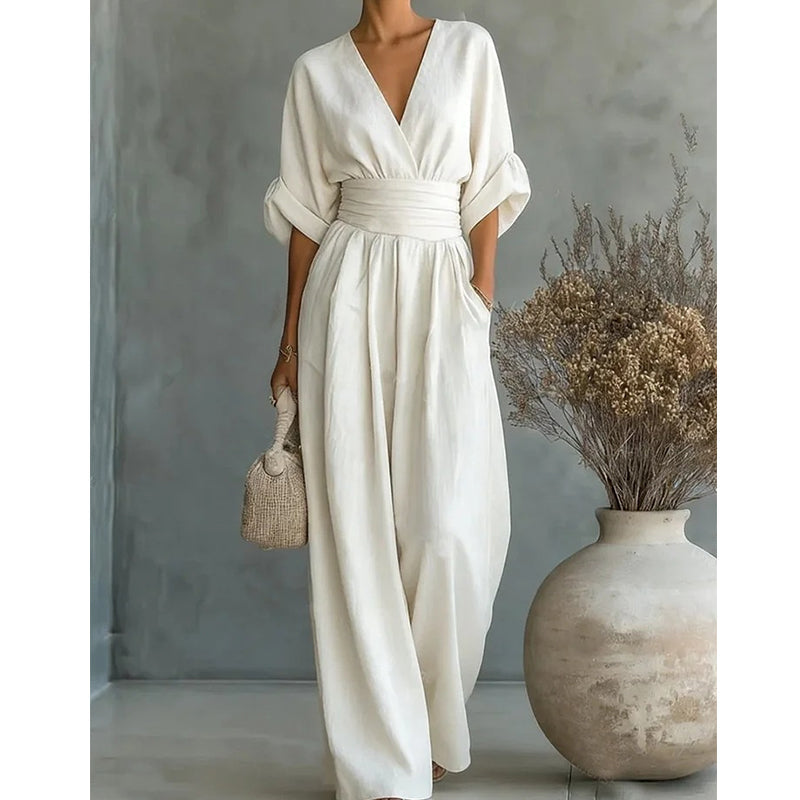 Jumpsuit with Wide Legs and Deep V-Neck for Women
