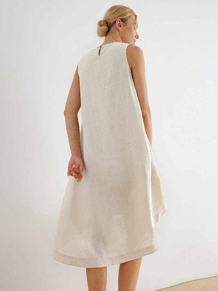 Linen Dress with Asymmetric Hem and Relaxed Fit for Women
