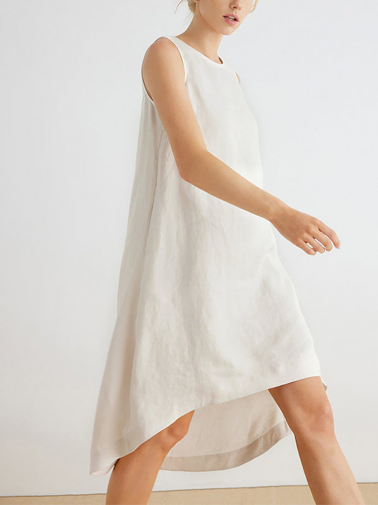 Linen Dress with Asymmetric Hem and Relaxed Fit for Women