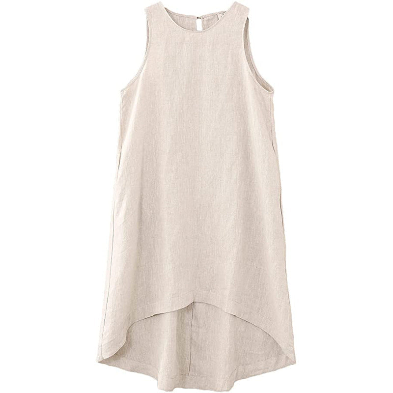 Linen Dress with Asymmetric Hem and Relaxed Fit for Women
