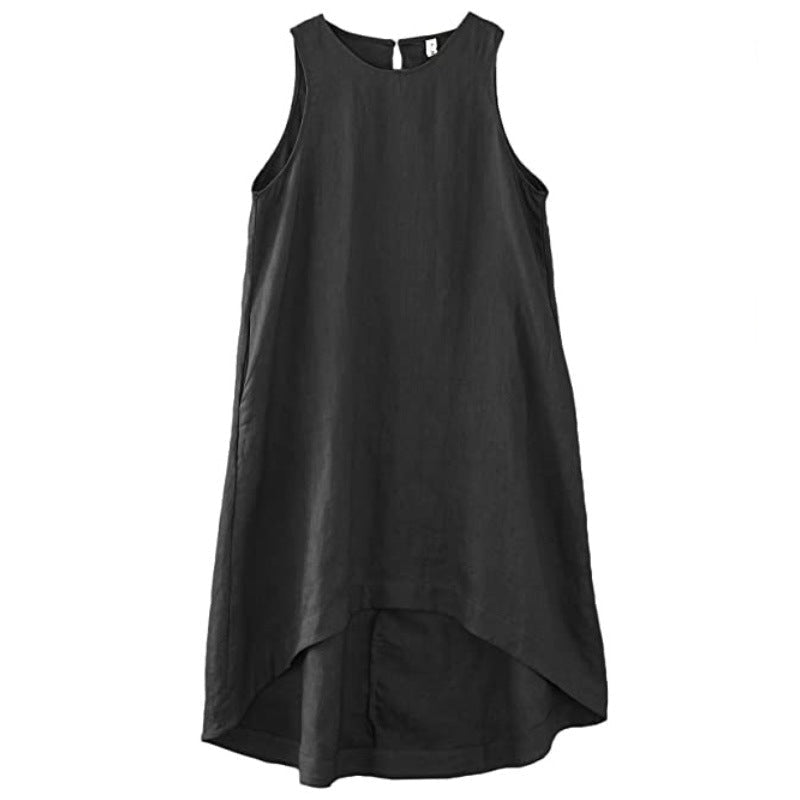 Linen Dress with Asymmetric Hem and Relaxed Fit for Women
