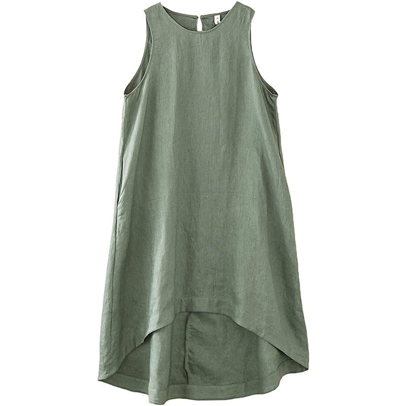 Linen Dress with Asymmetric Hem and Relaxed Fit for Women