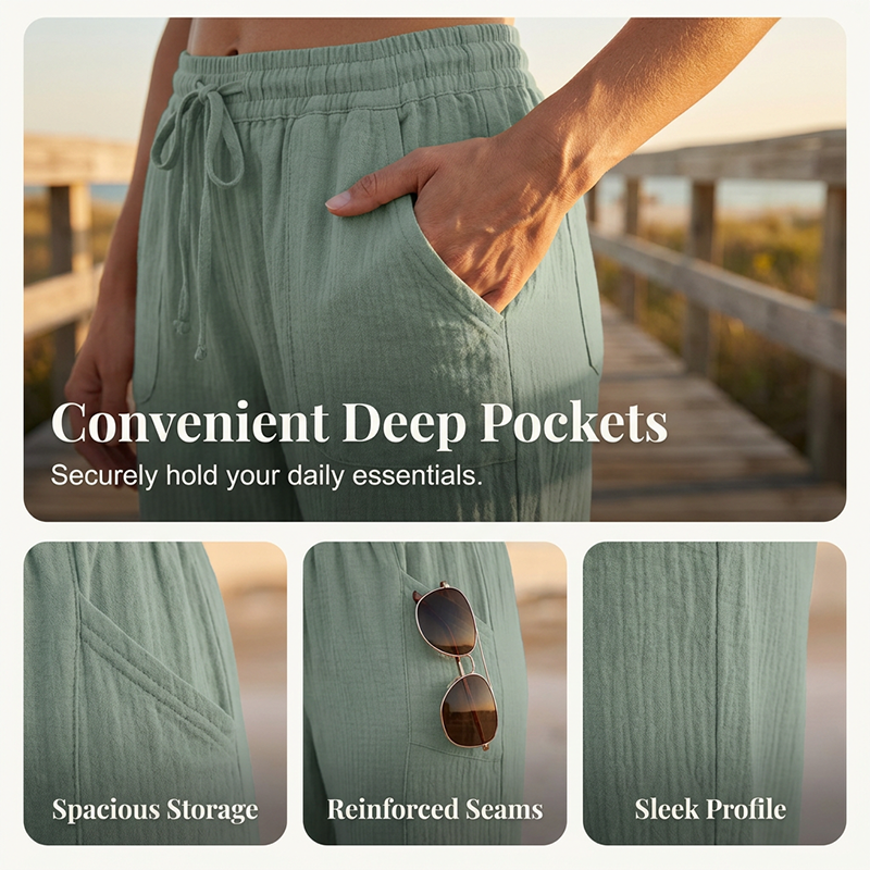 Linen Pants with Cropped Wide Legs for Women