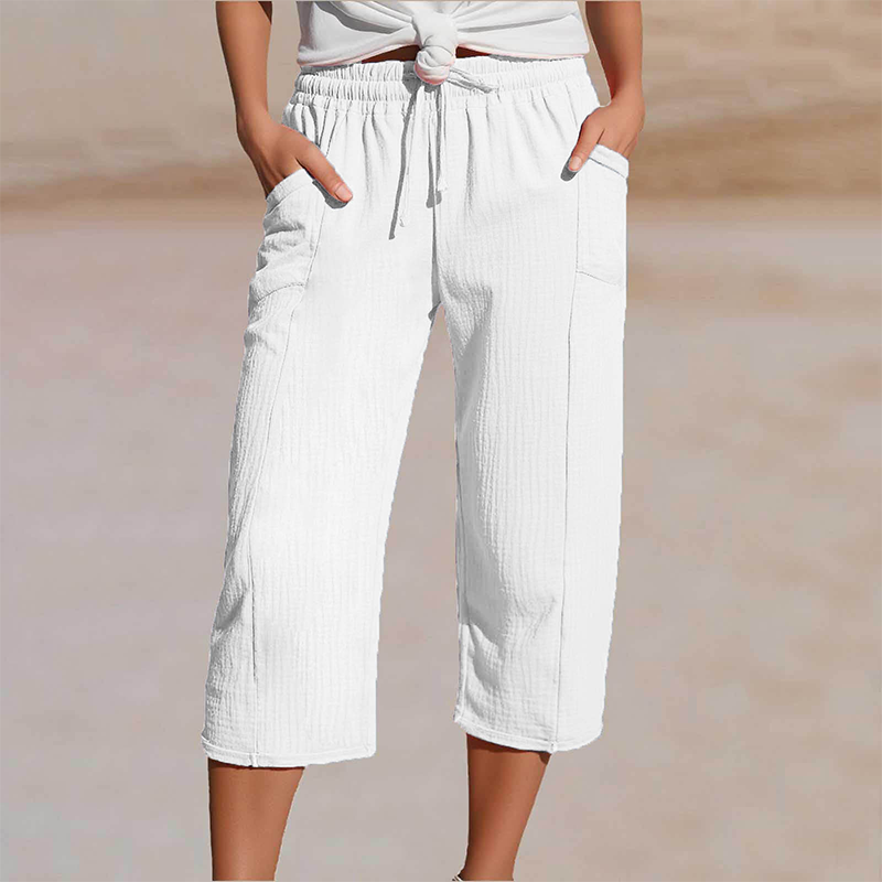 Linen Pants with Cropped Wide Legs for Women