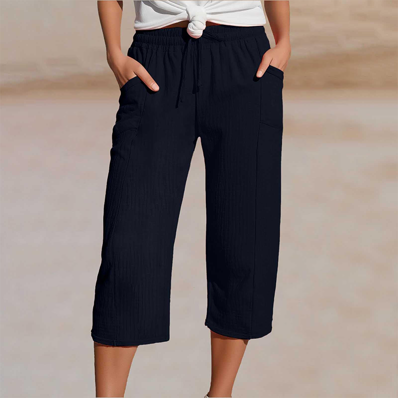 Linen Pants with Cropped Wide Legs for Women