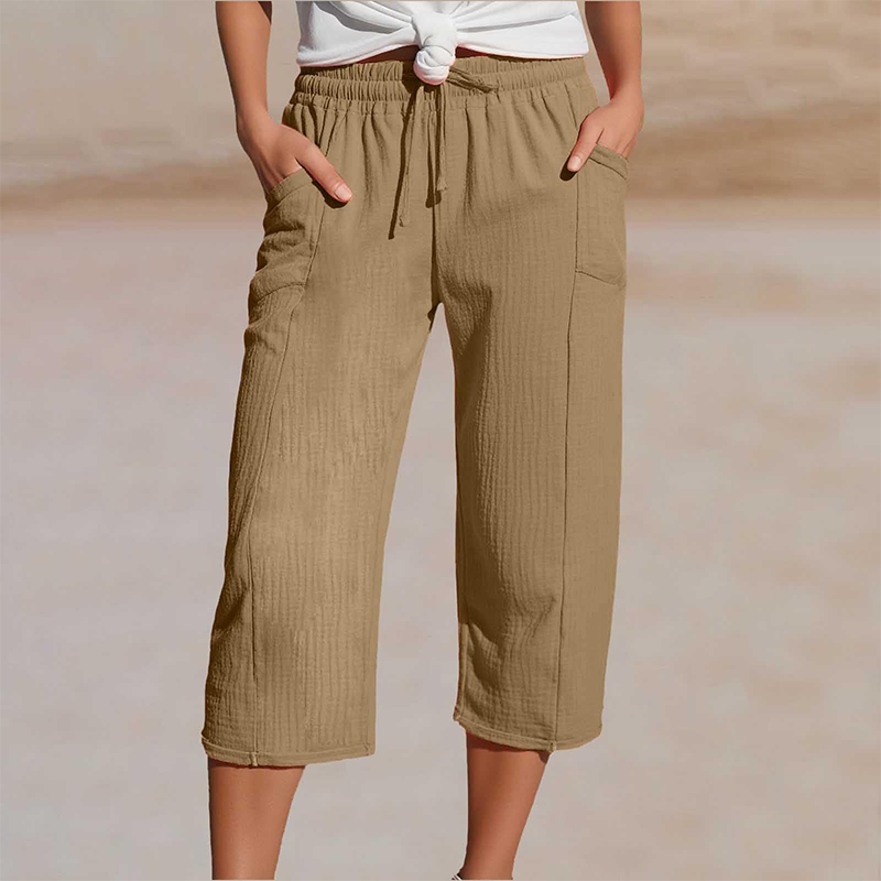 Linen Pants with Cropped Wide Legs for Women