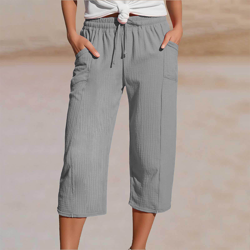 Linen Pants with Cropped Wide Legs for Women