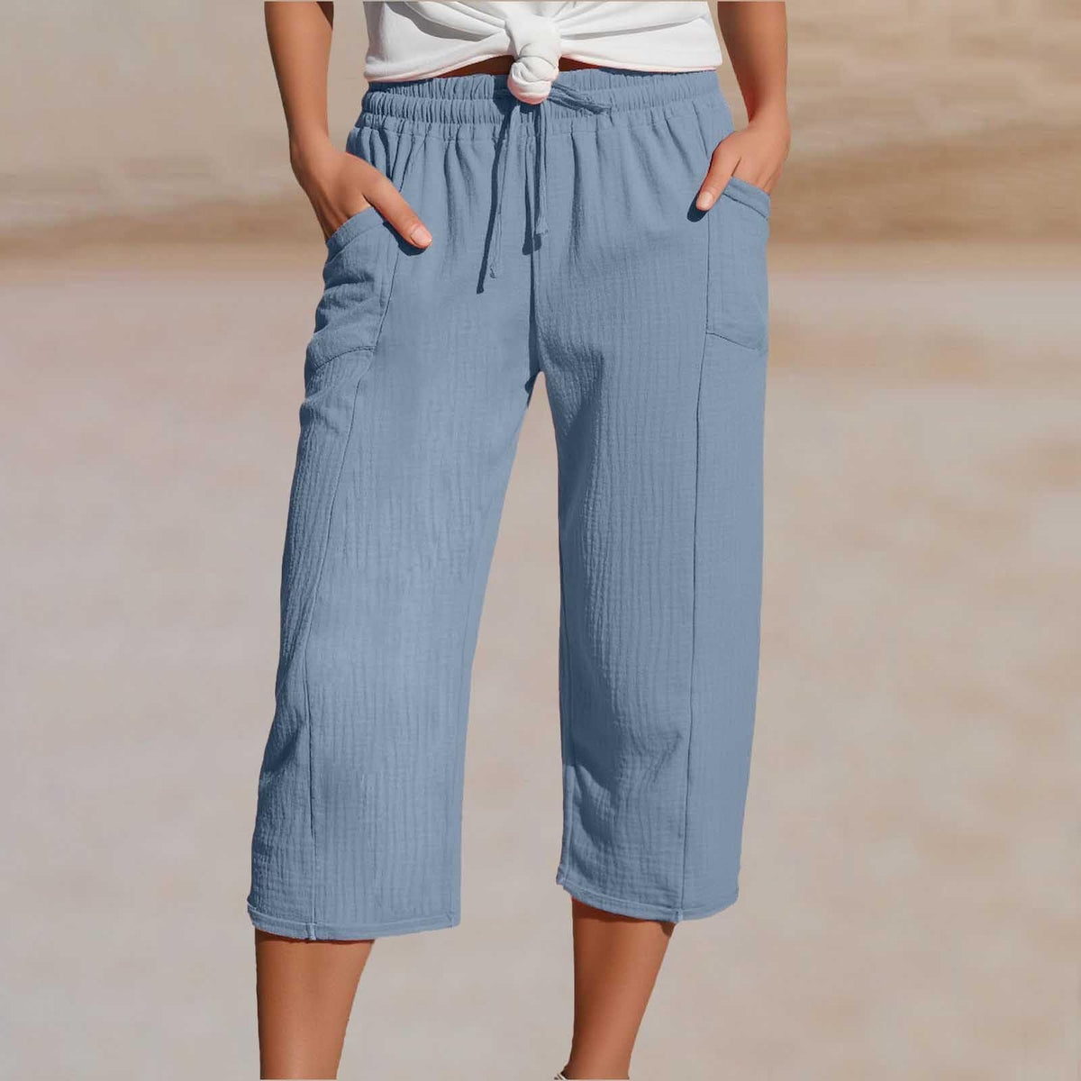 Linen Pants with Cropped Wide Legs for Women