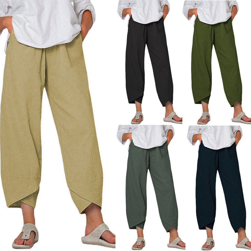 Linen Pants with High Waist and Tulip Hems for Women