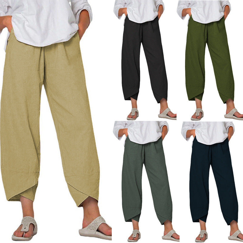 Linen Pants with High Waist and Tulip Hems for Women