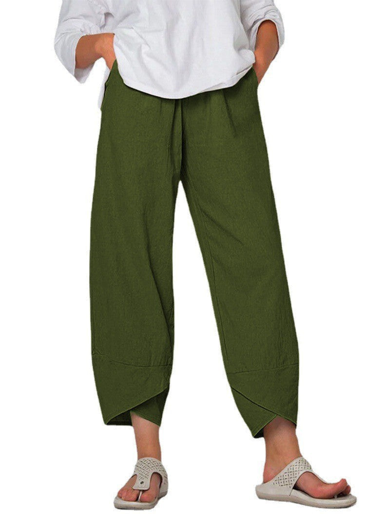 Linen Pants with High Waist and Tulip Hems for Women
