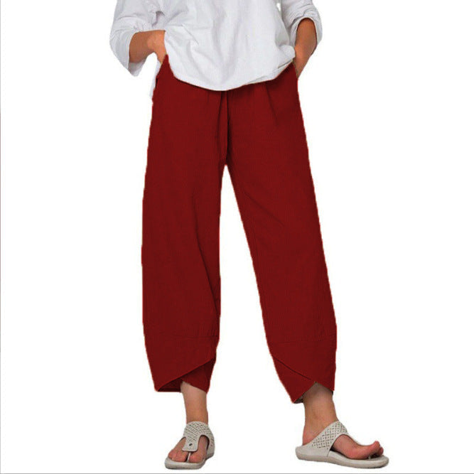 Linen Pants with High Waist and Tulip Hems for Women