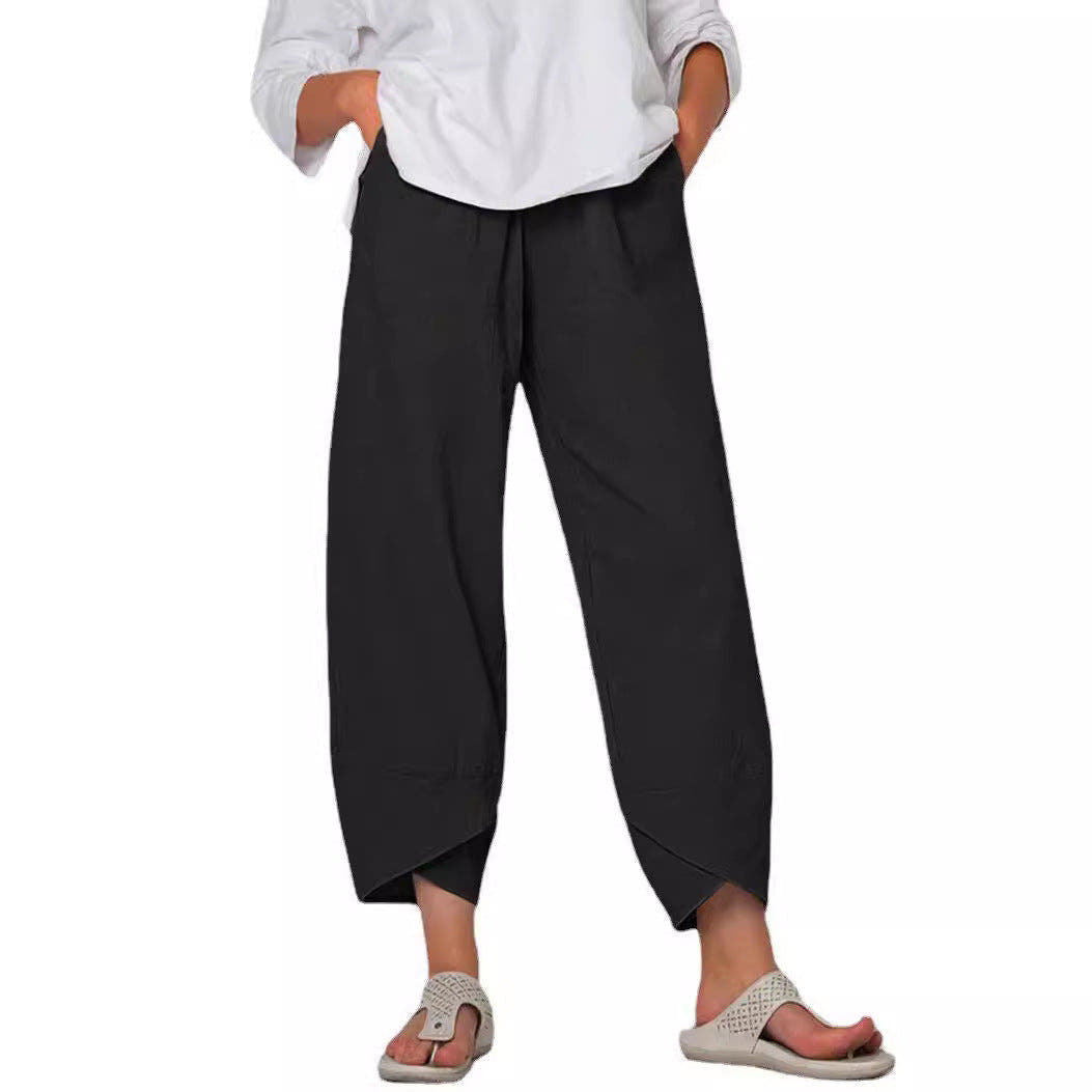 Linen Pants with High Waist and Tulip Hems for Women