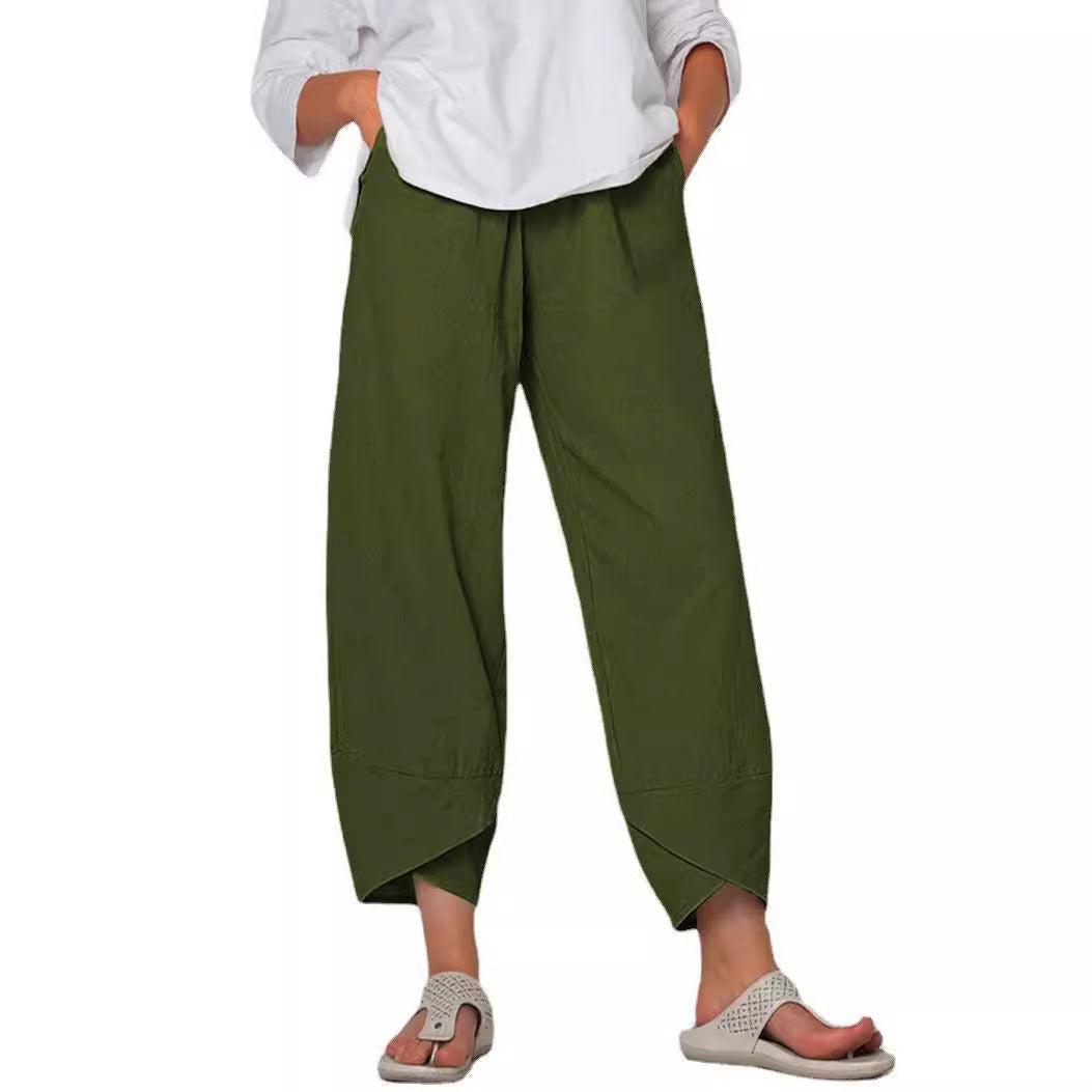Linen Pants with High Waist and Tulip Hems for Women