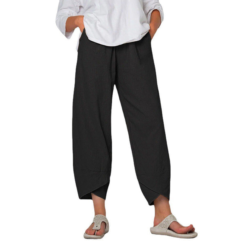 Linen Pants with High Waist and Tulip Hems for Women