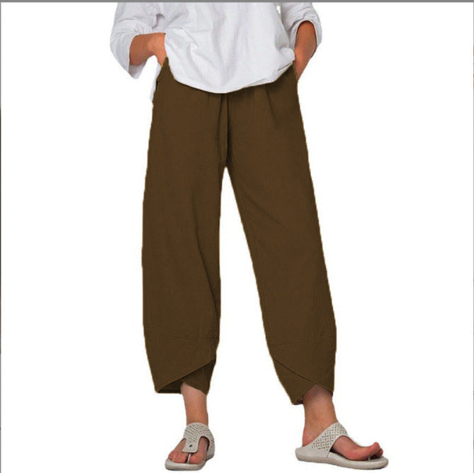 Linen Pants with High Waist and Tulip Hems for Women