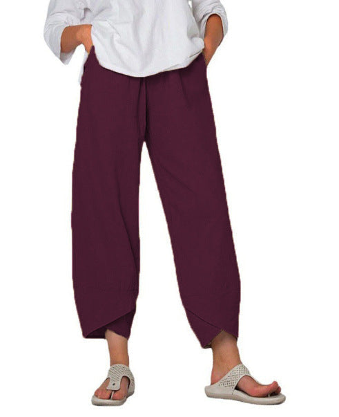 Linen Pants with High Waist and Tulip Hems for Women