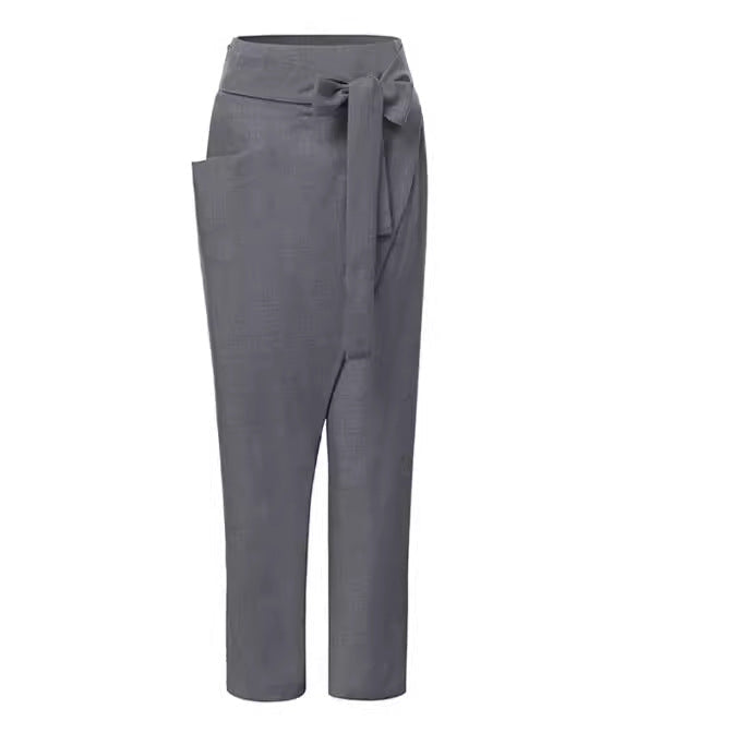 Linen Pants with High Waist and Wrap Front for Women