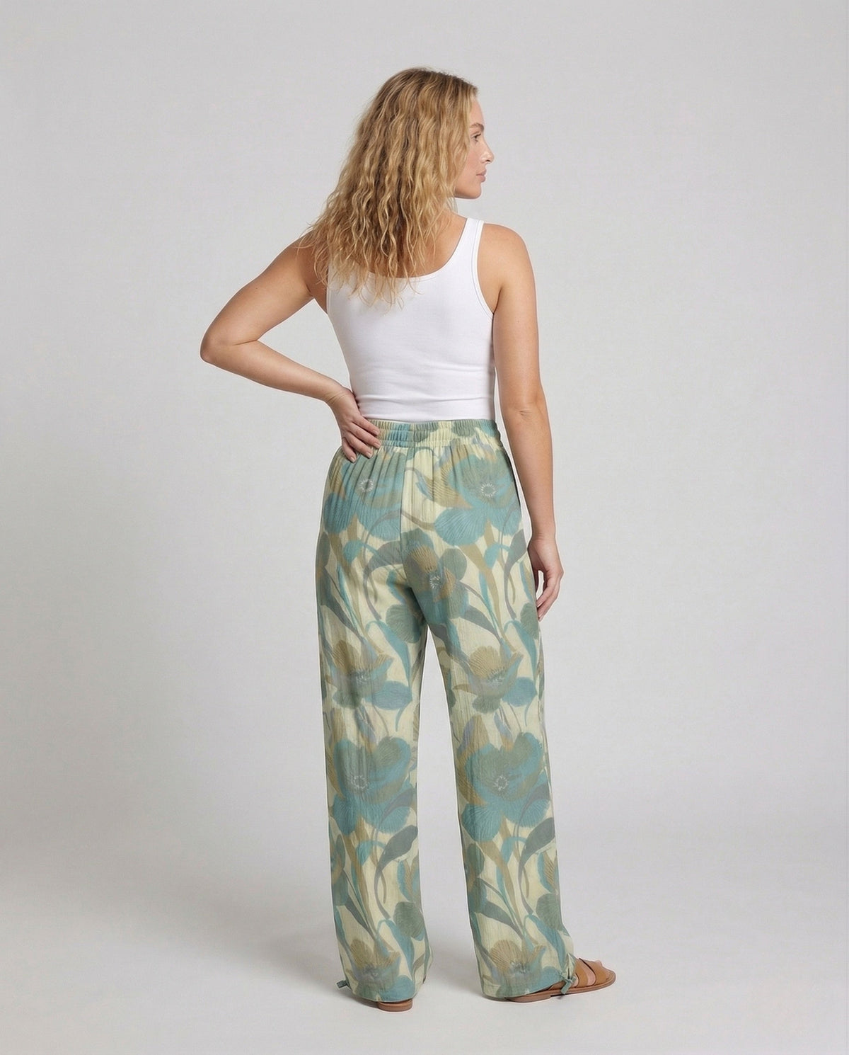 Linen Pants with Jacquard and Wide Legs for Women