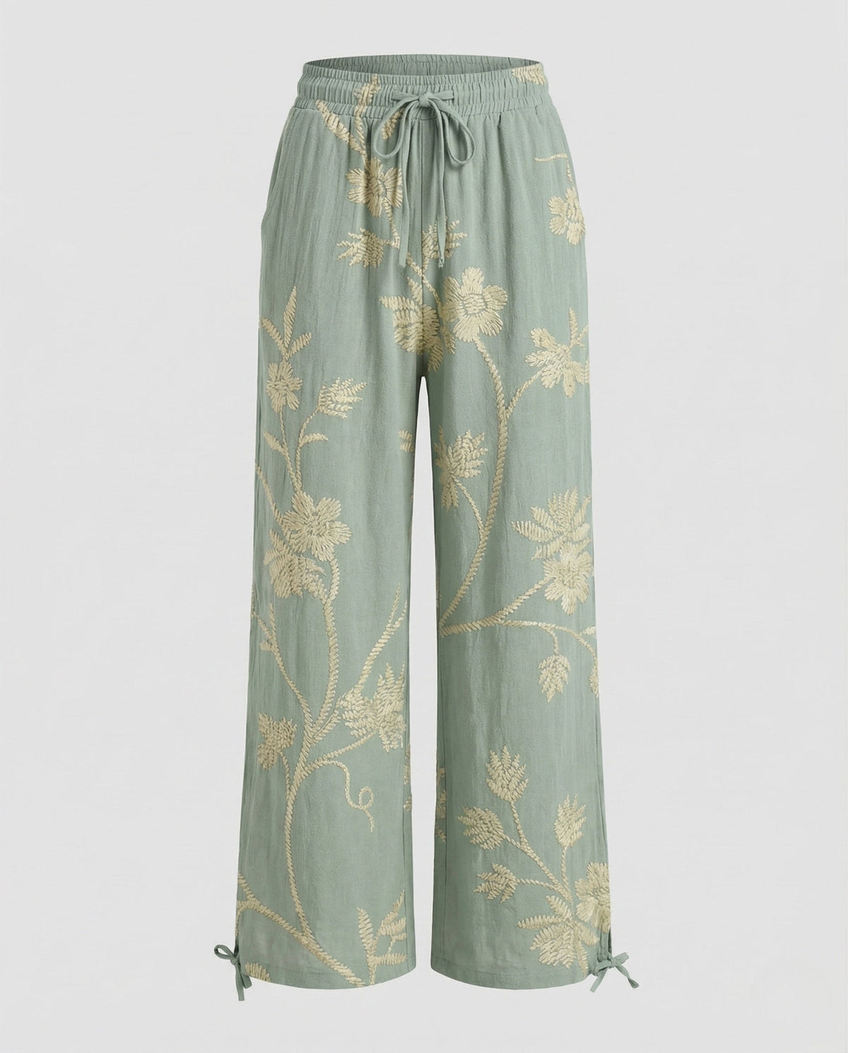 Linen Pants with Jacquard and Wide Legs for Women