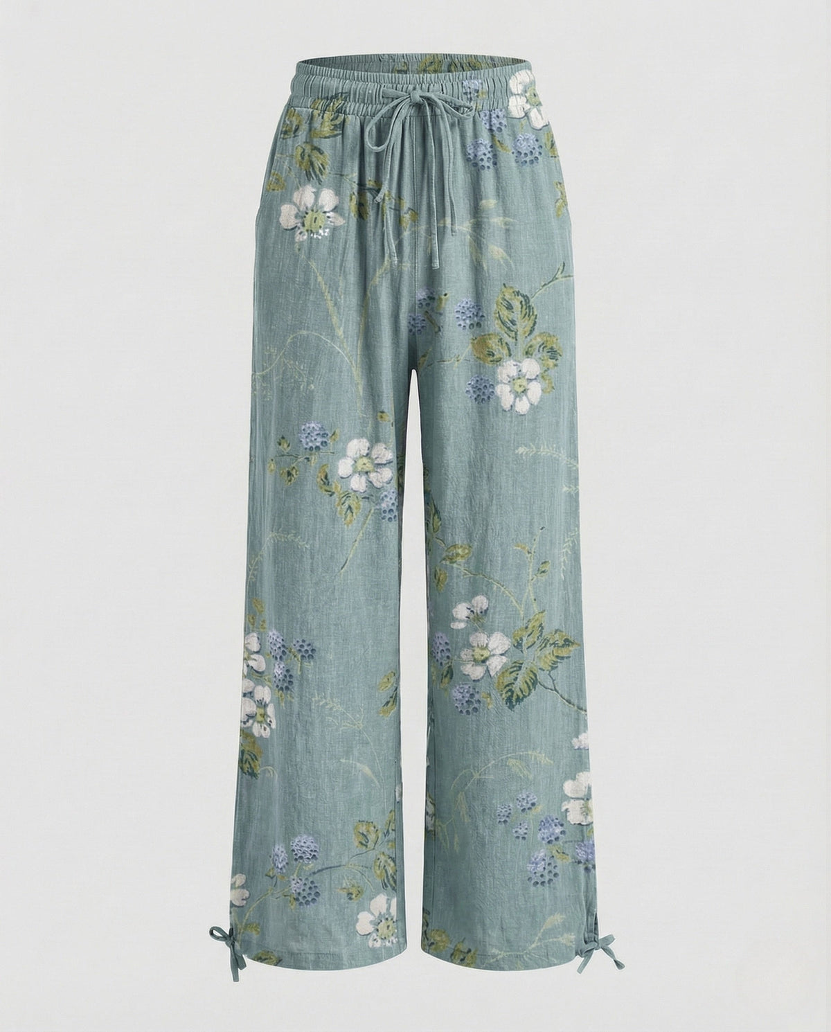 Linen Pants with Jacquard and Wide Legs for Women
