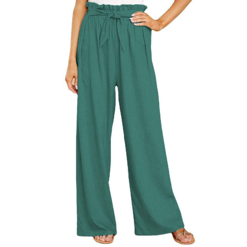 Linen Pants with Paperbag Waist and Wide Legs for Women