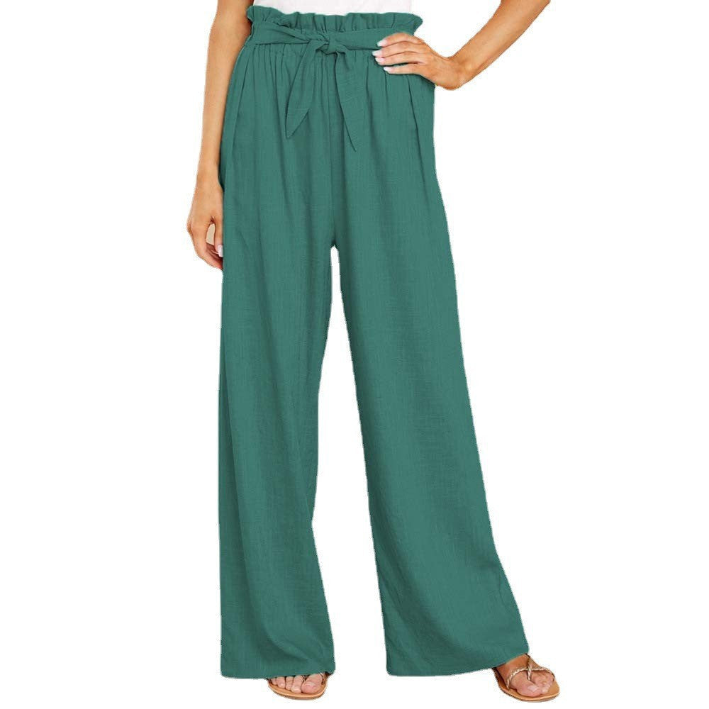 Linen Pants with Paperbag Waist and Wide Legs for Women