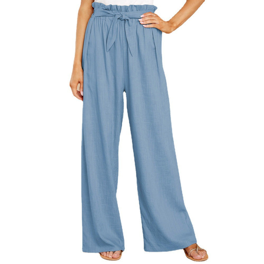Linen Pants with Paperbag Waist and Wide Legs for Women